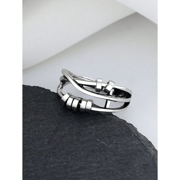 Silver Spinner Turnable Fidget Anxiety Ring Stress Adjustable Movable One Size - Picture 1 of 7
